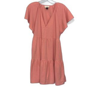 Universal Thread Flutter Short Sleeve Mini Skater Dress Linen Blend Coral Pink M